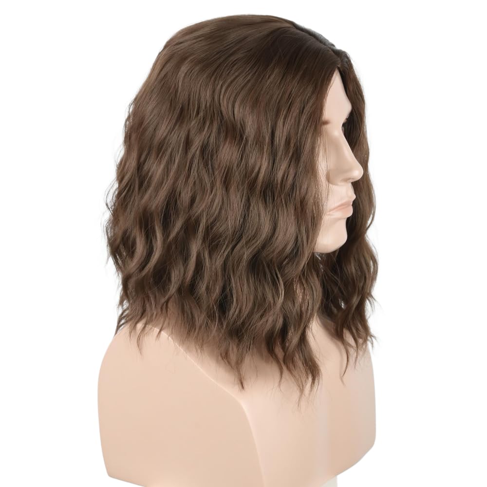 Men's Black Brown Wig Wavy Mid Length Hair Halloween Cosplay Costume Wig