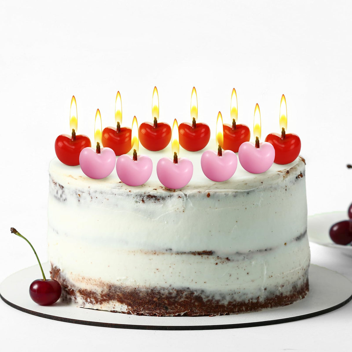 Conelist 15 Pcs Cherry Shaped Birthday Cake Toppers Decor, Red