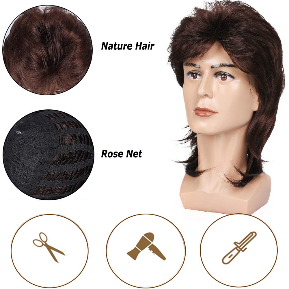 Kaneles Mullet Wigs for Men 80s Costumes Fancy Party Accessory Cosplay Halloween Wig (Light Brown)