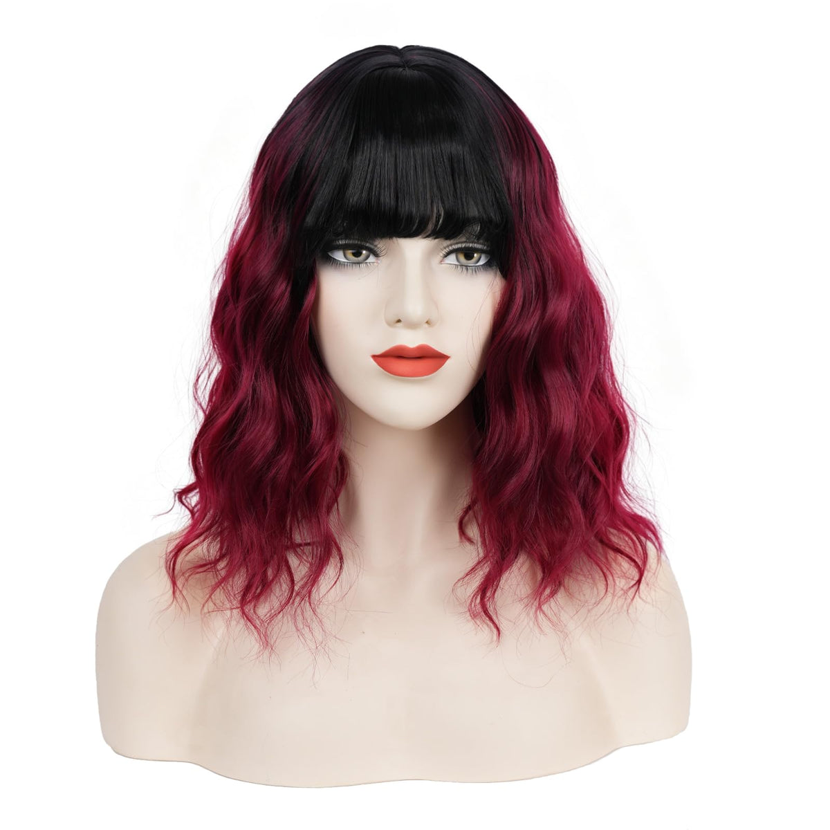 Short Black-grey Wavy Wig with Bangs for Women Halloween Curly Bob Wigs