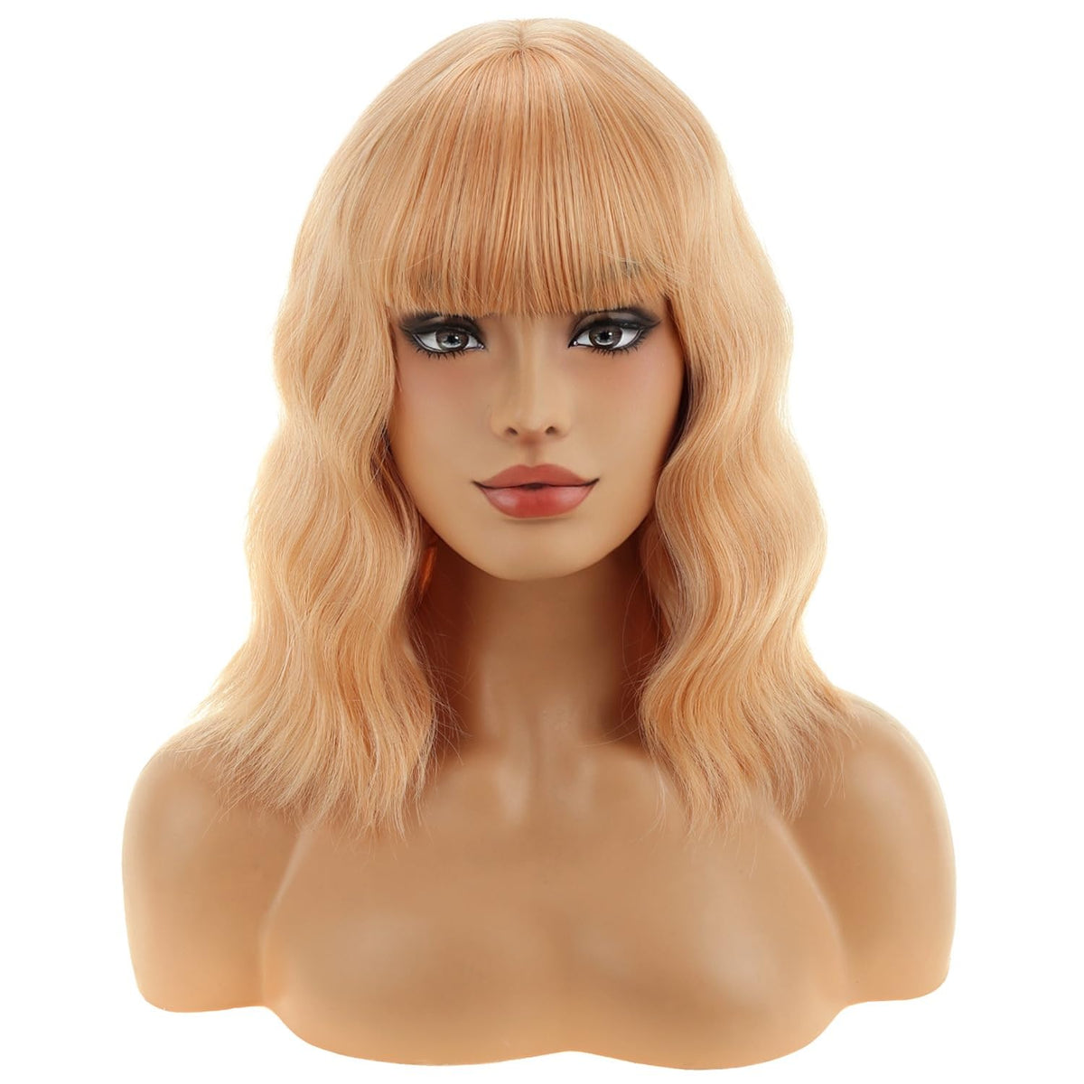 BERON 14 Inches Pink Wig for Women Girls Short Curly Synthetic Wig with Bangs Lovely Pink
