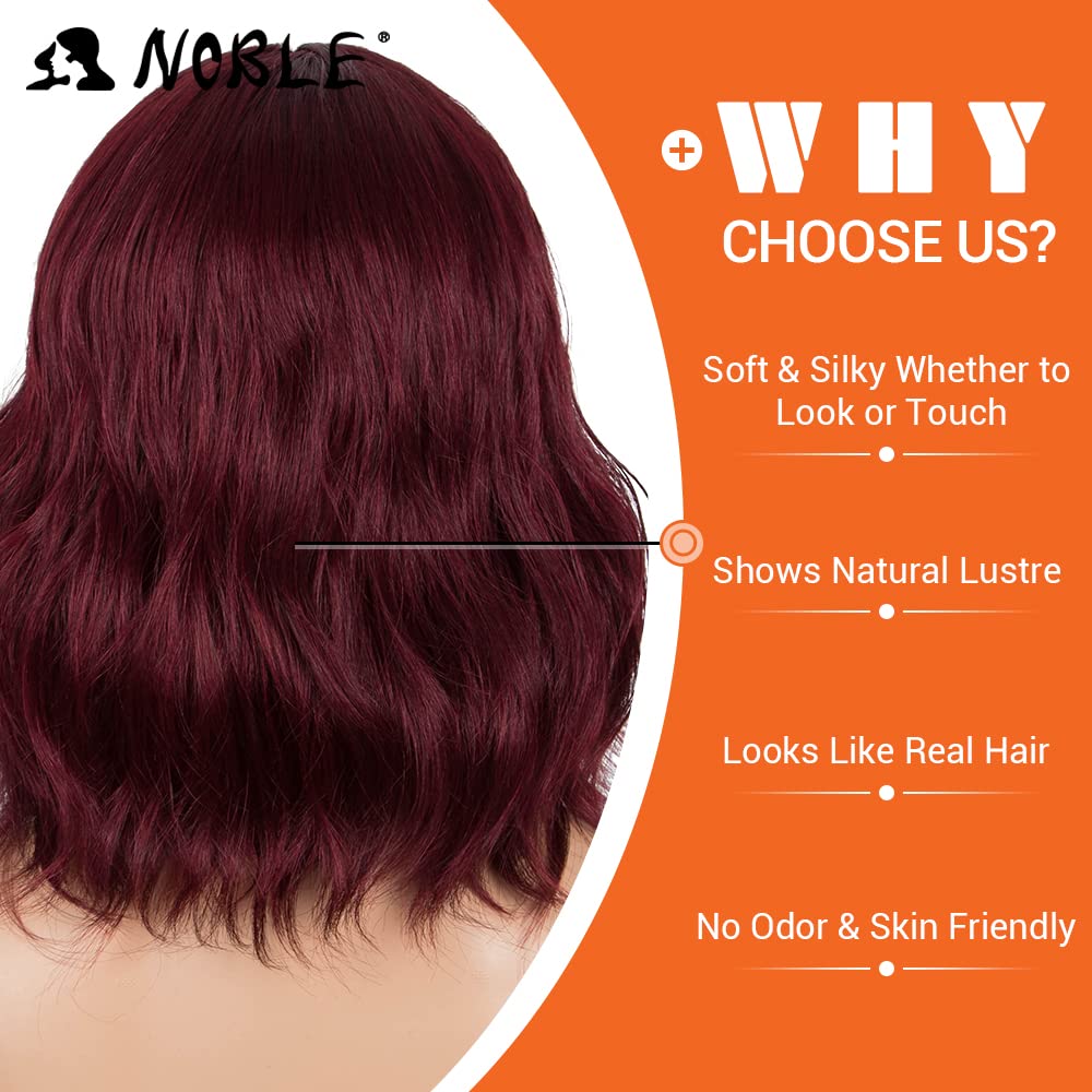 NOBLE Blue Wig with Bangs 12 Inches Short Bob Curly Wig Blue Wigs for Women Colorful Wavy Bob Wigs with Air Bangs Heat Resistant Synthetic Silver Blue Halloween Wigs for Cosplay Party