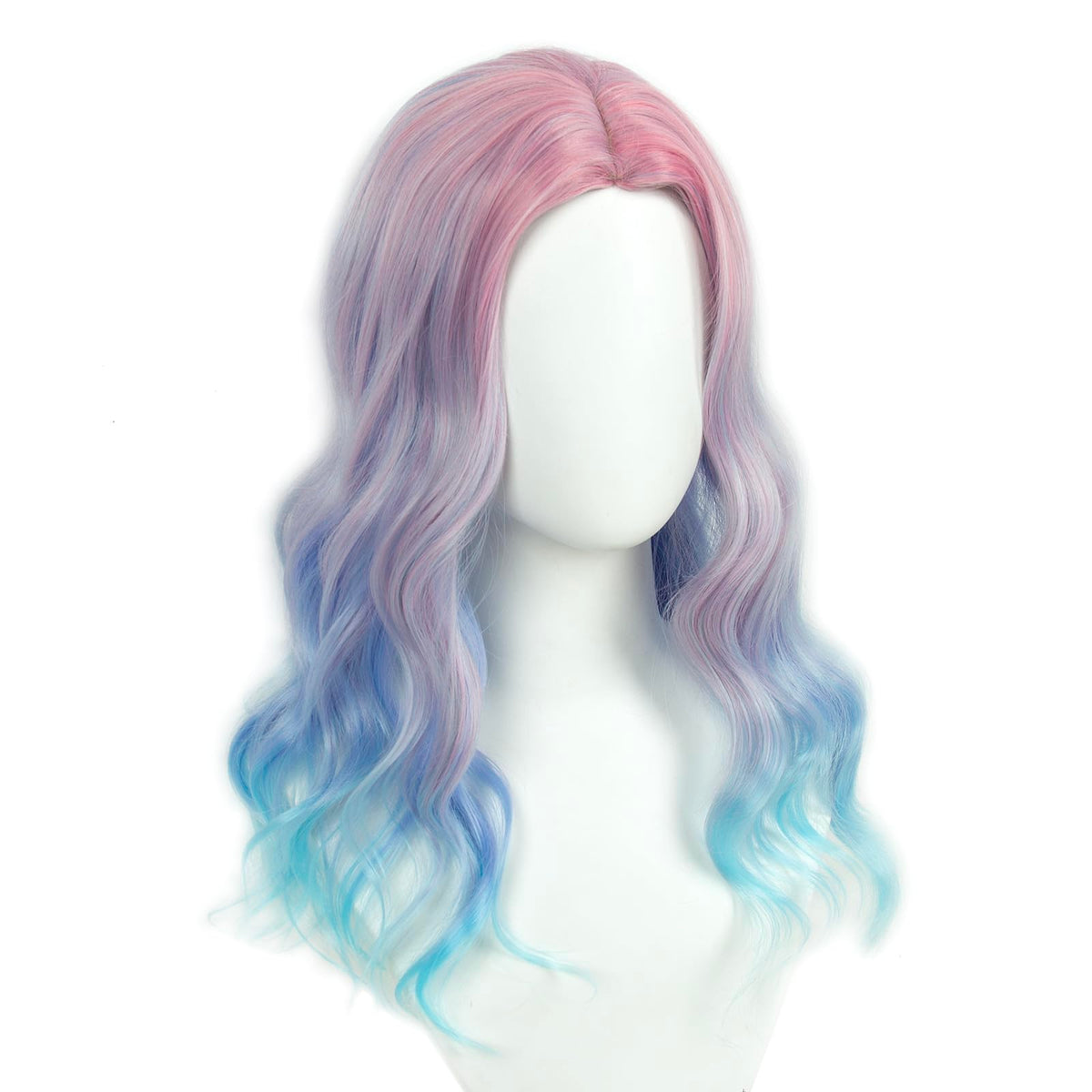 Long Pastel Wigs for Women Heat Resistant Hair Natural Wigs for Daily Cosplay Costume Party Carnival Purple-pink Gradient with Blue Highlights