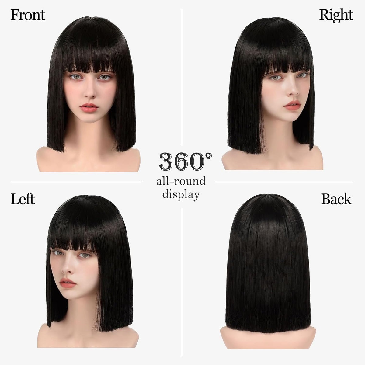Black Bob Wig with Bangs Short Black Straight Wig for Women