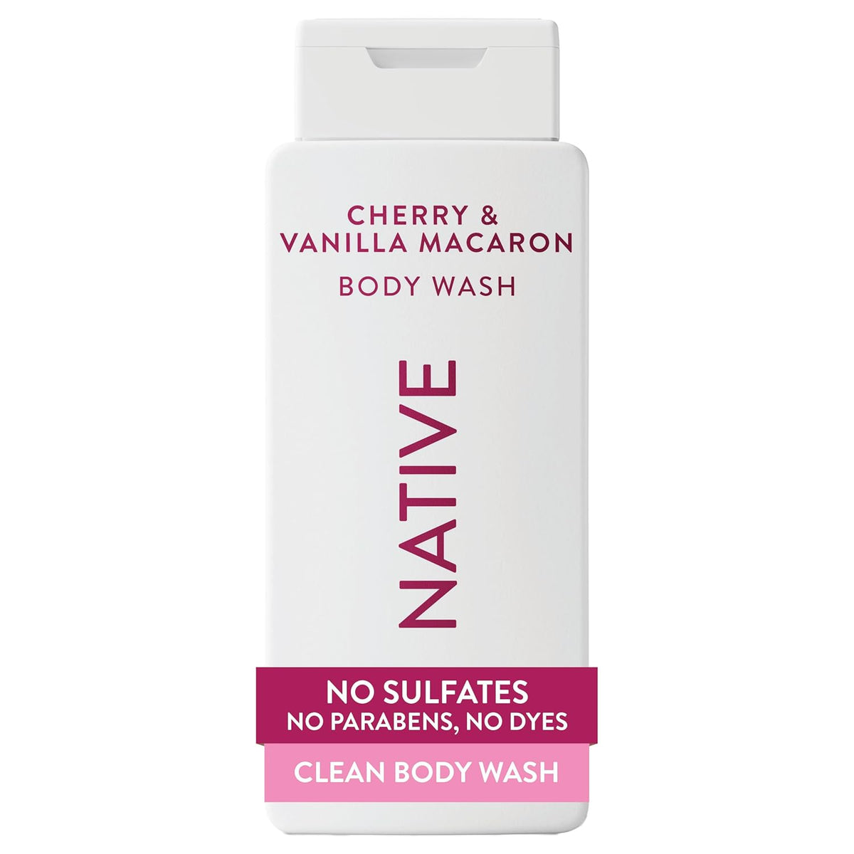 Native Clean Body Wash, Gentle & pH-balanced for Sensitive Skin, 24-Hr Freshness for Women & Men, Vegan & Cruelty-Free, Free of Sulfates & Parabens, Cherry & Vanilla Macaron, 18 fl oz