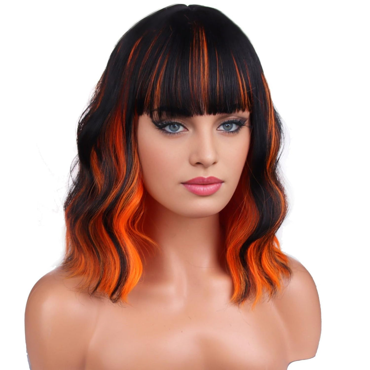 BERON 14 Inches Pink Wig for Women Girls Short Curly Synthetic Wig with Bangs Lovely Pink