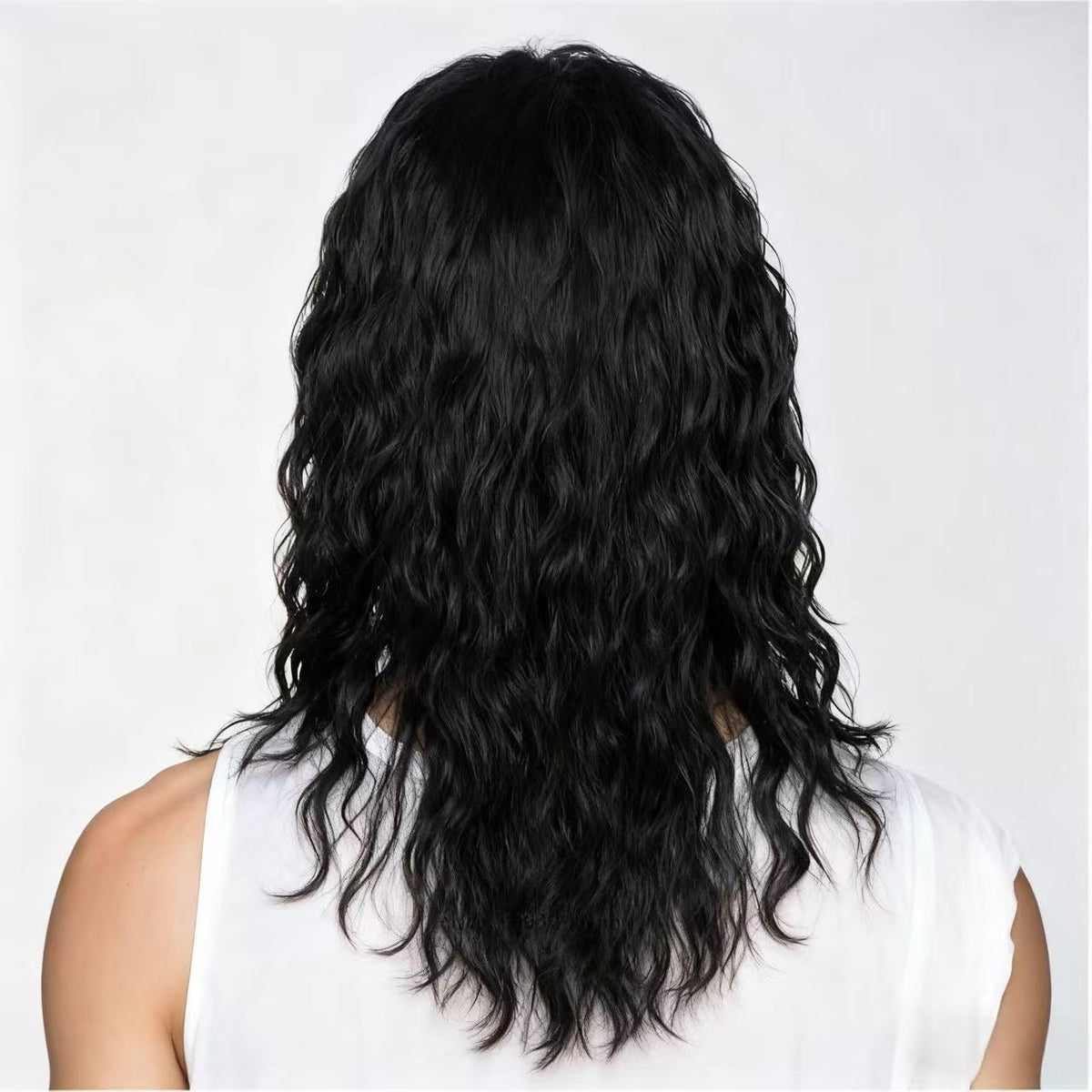 Mens Black Wig Long Curly Natural Hair Wig Layered Wavy for Daily Party Costume Cospaly Halloween