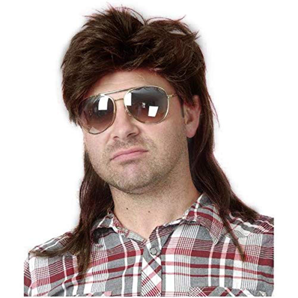 Kaneles Mullet Wigs for Men 80s Costumes Fancy Party Accessory Cosplay Halloween Wig (Light Brown)