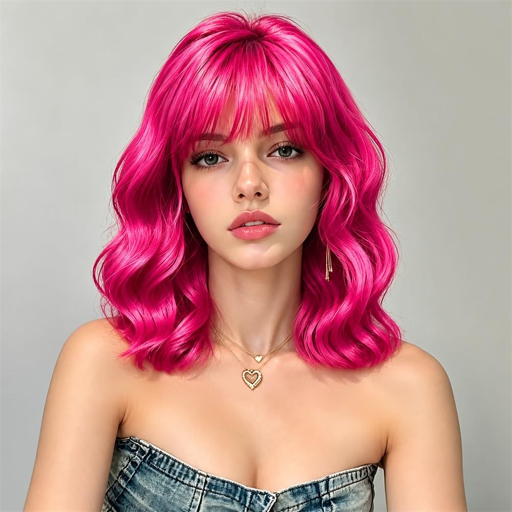 Sweetie Royal Blue Bob Wig Bangs – Wavy Synthetic Shoulder Length