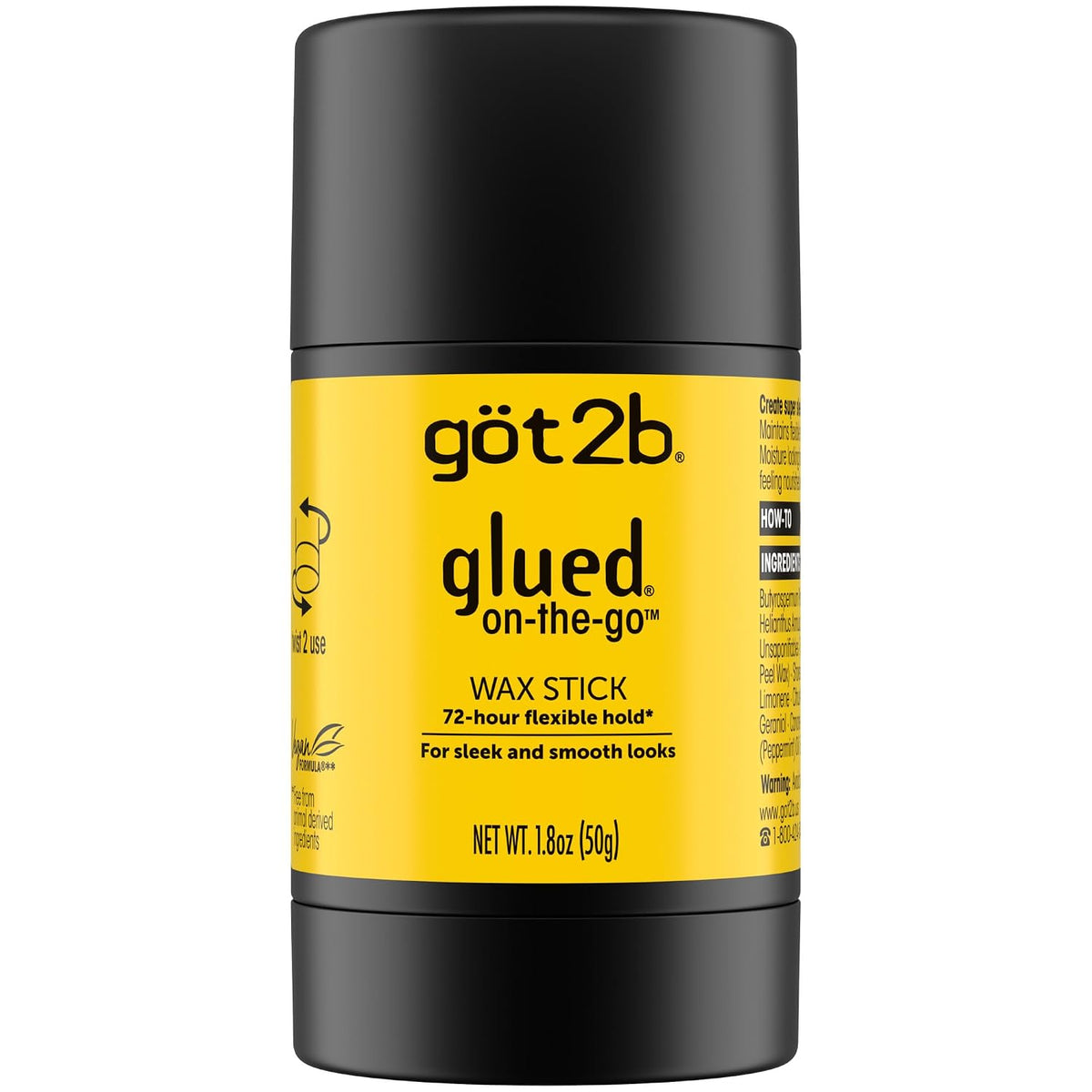 got2b glued On-The-Go Hair Wax Stick, 1.8oz, Hair Styling Wax Stick Creates Sleek and Slick Styles Without The Crunch, Provides 72-HR Flexible Hold and Frizz Control