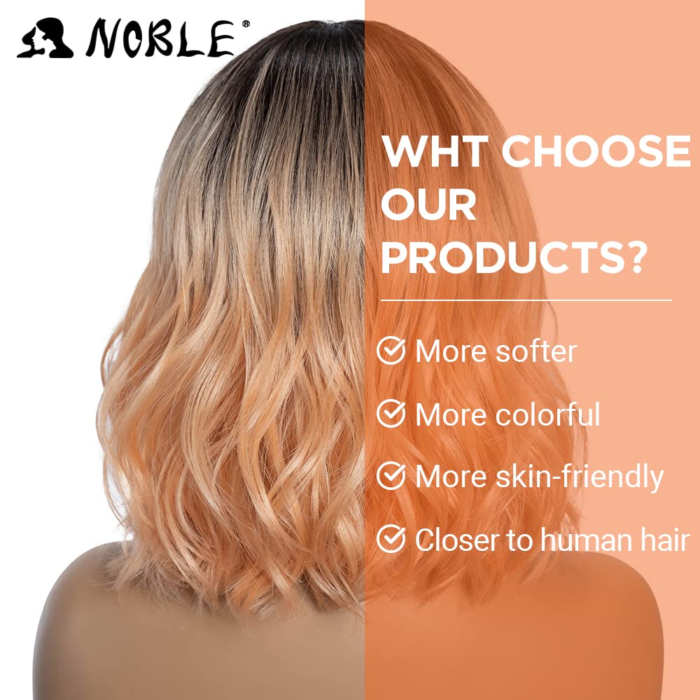 NOBLE Blue Wig with Bangs 12 Inches Short Bob Curly Wig Blue Wigs for Women Colorful Wavy Bob Wigs with Air Bangs Heat Resistant Synthetic Silver Blue Halloween Wigs for Cosplay Party