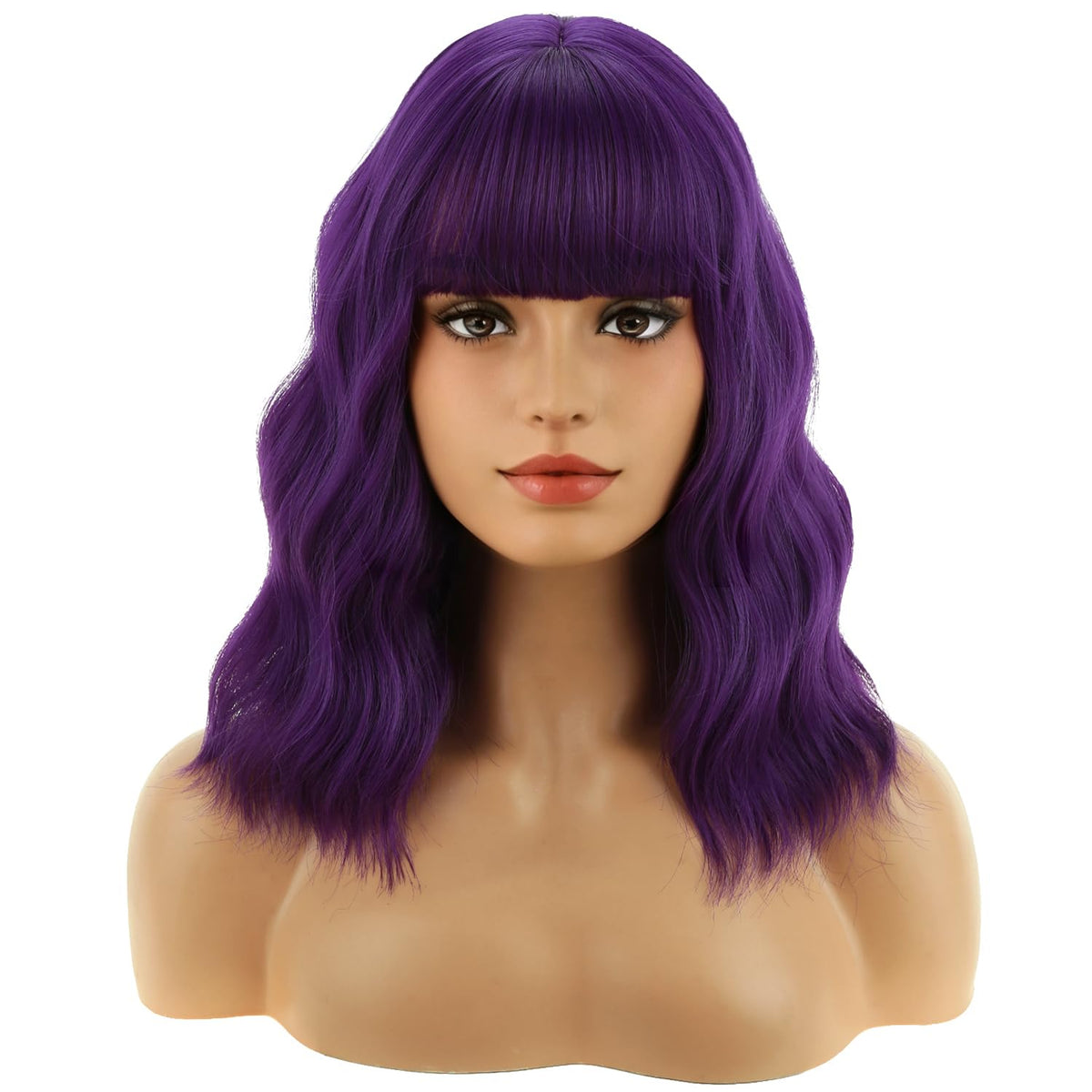 BERON 14 Inches Pink Wig for Women Girls Short Curly Synthetic Wig with Bangs Lovely Pink