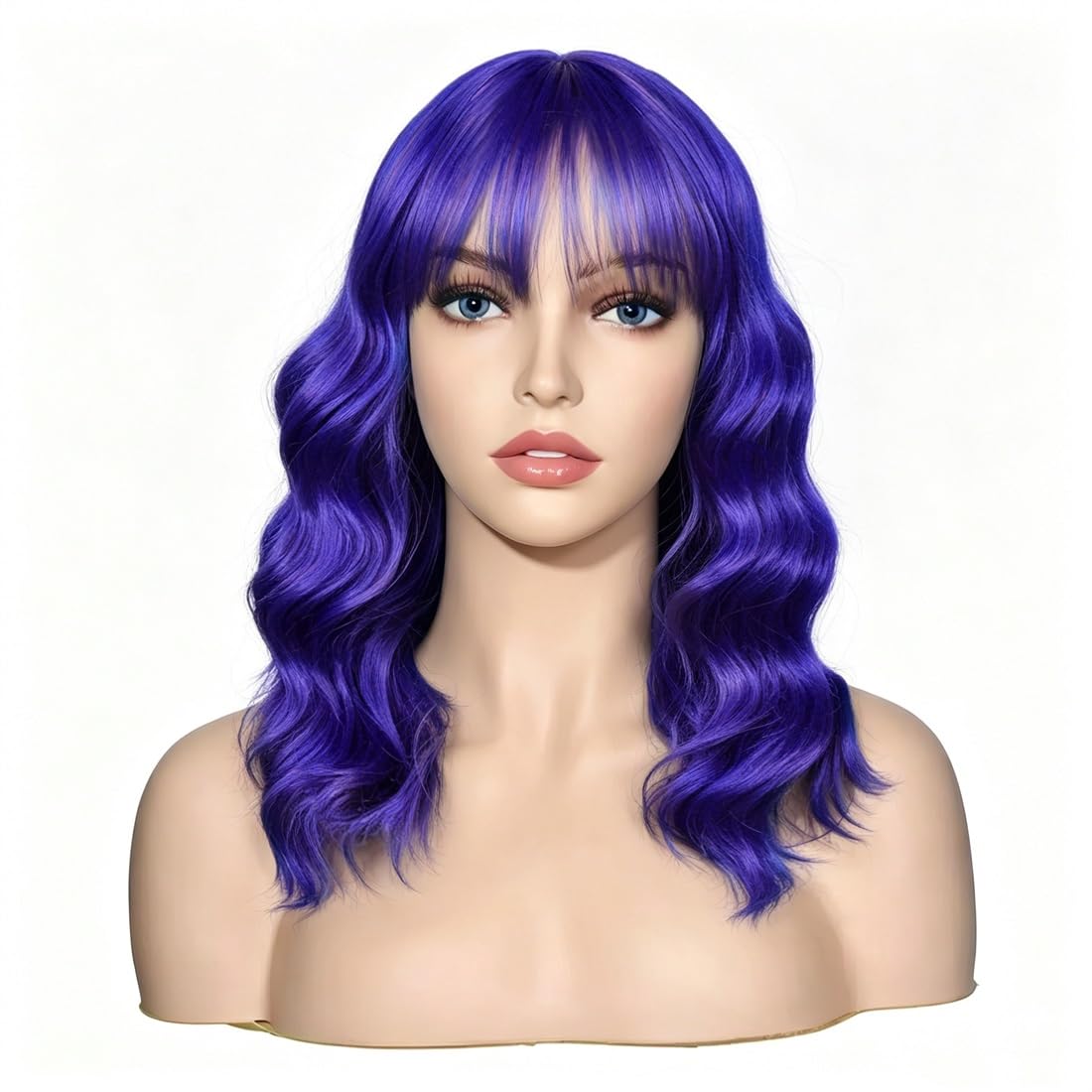 Sweetie Royal Blue Bob Wig Bangs – Wavy Synthetic Shoulder Length