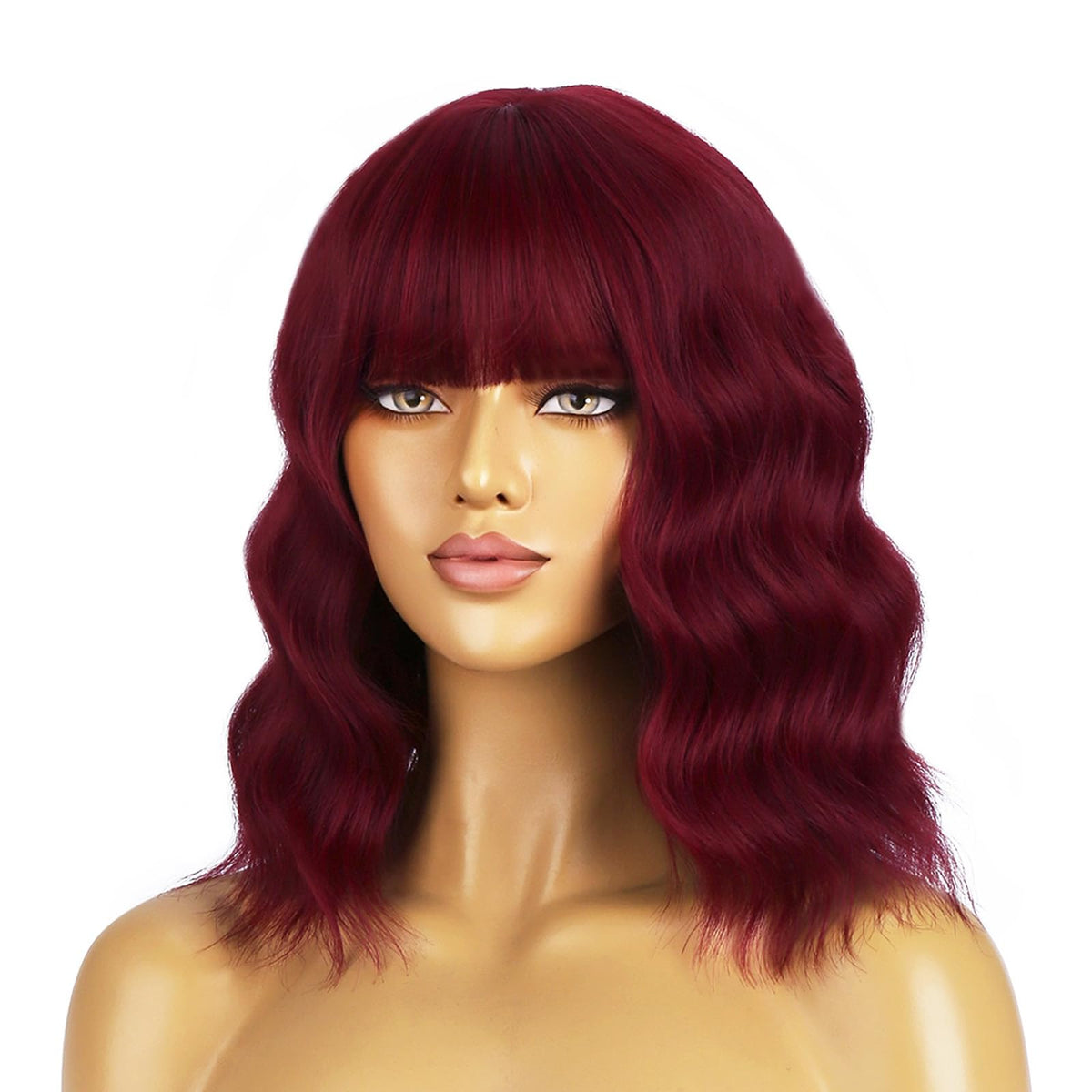 BERON 14 Inches Pink Wig for Women Girls Short Curly Synthetic Wig with Bangs Lovely Pink