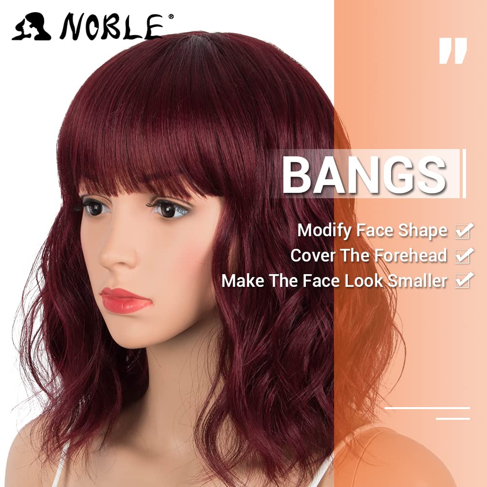 NOBLE Blue Wig with Bangs 12 Inches Short Bob Curly Wig Blue Wigs for Women Colorful Wavy Bob Wigs with Air Bangs Heat Resistant Synthetic Silver Blue Halloween Wigs for Cosplay Party