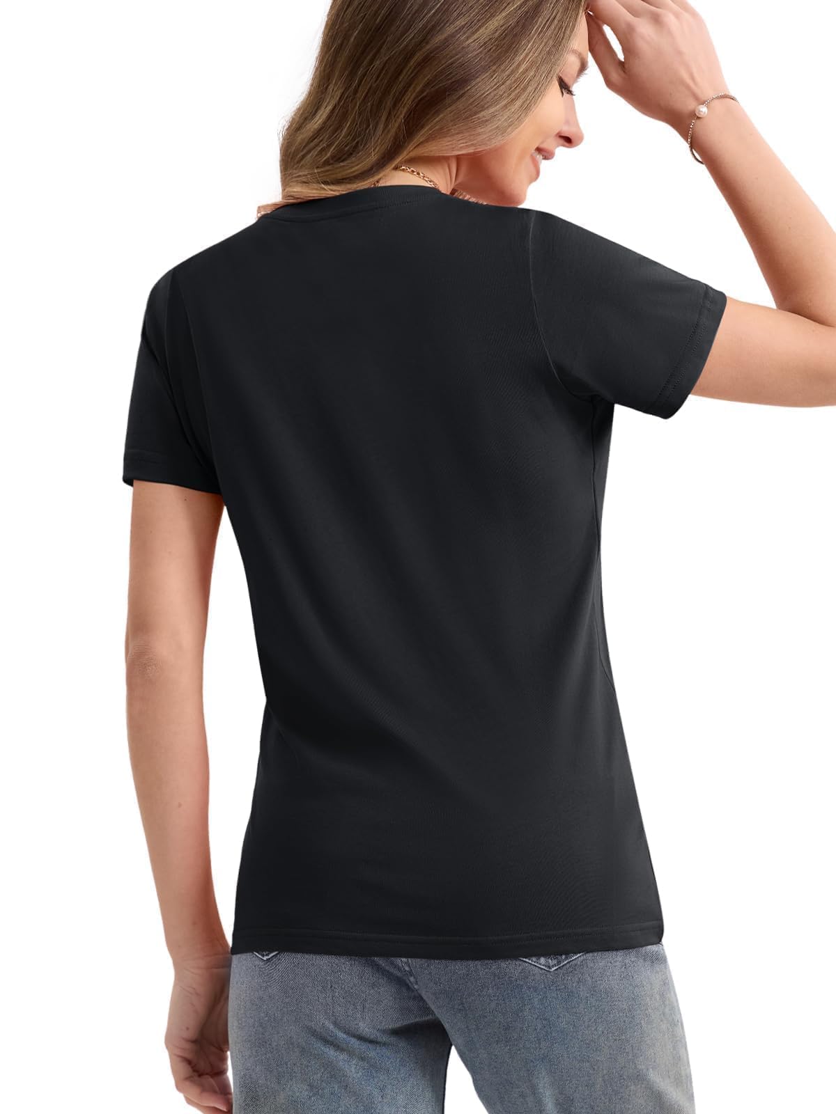 SMENG Women's Cotton Crewneck T-Shirts Short Sleeve Basic Solid Color Tee Classic-Fit Shirt Breathable Comfy Summer Top