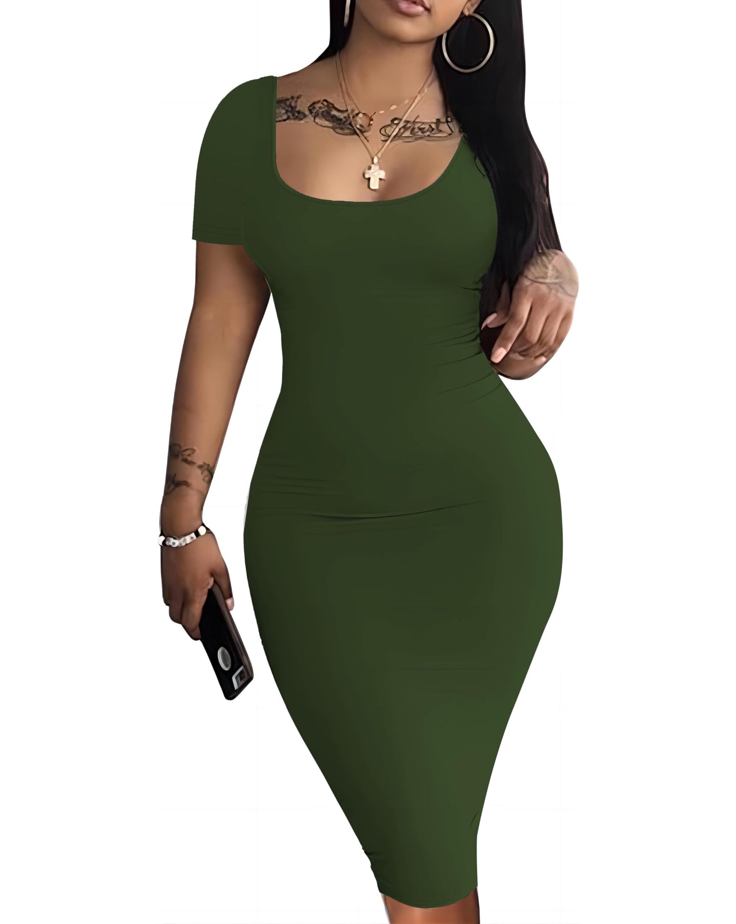 Nimsruc Womens Summer Casual Sexy Short Sleeve Bodycon Dress Basic Pencil Midi Club Dresses