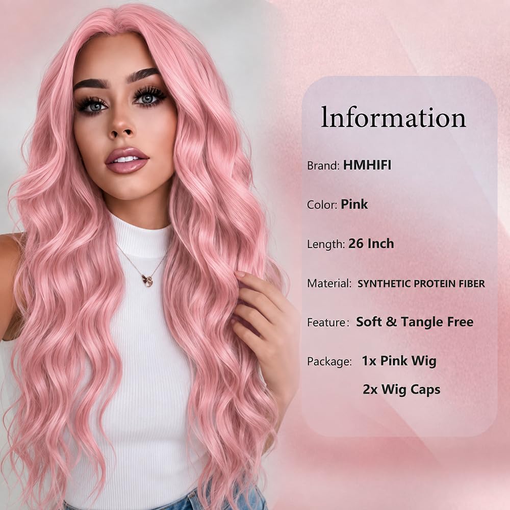 HMHIFI Blonde Wig for Women,26 Inch Long Wavy Curly Middle Part Hair