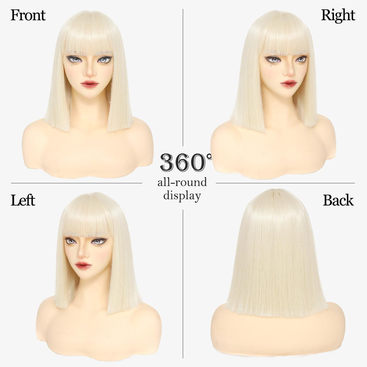 Black Bob Wig with Bangs Short Black Straight Wig for Women