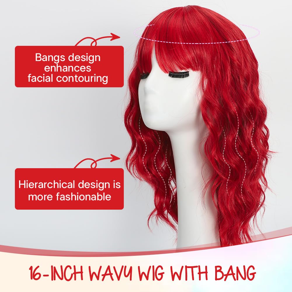 Black Wig with Bangs Long curly wavy Wigs for Women26In Synthetic Black Wig