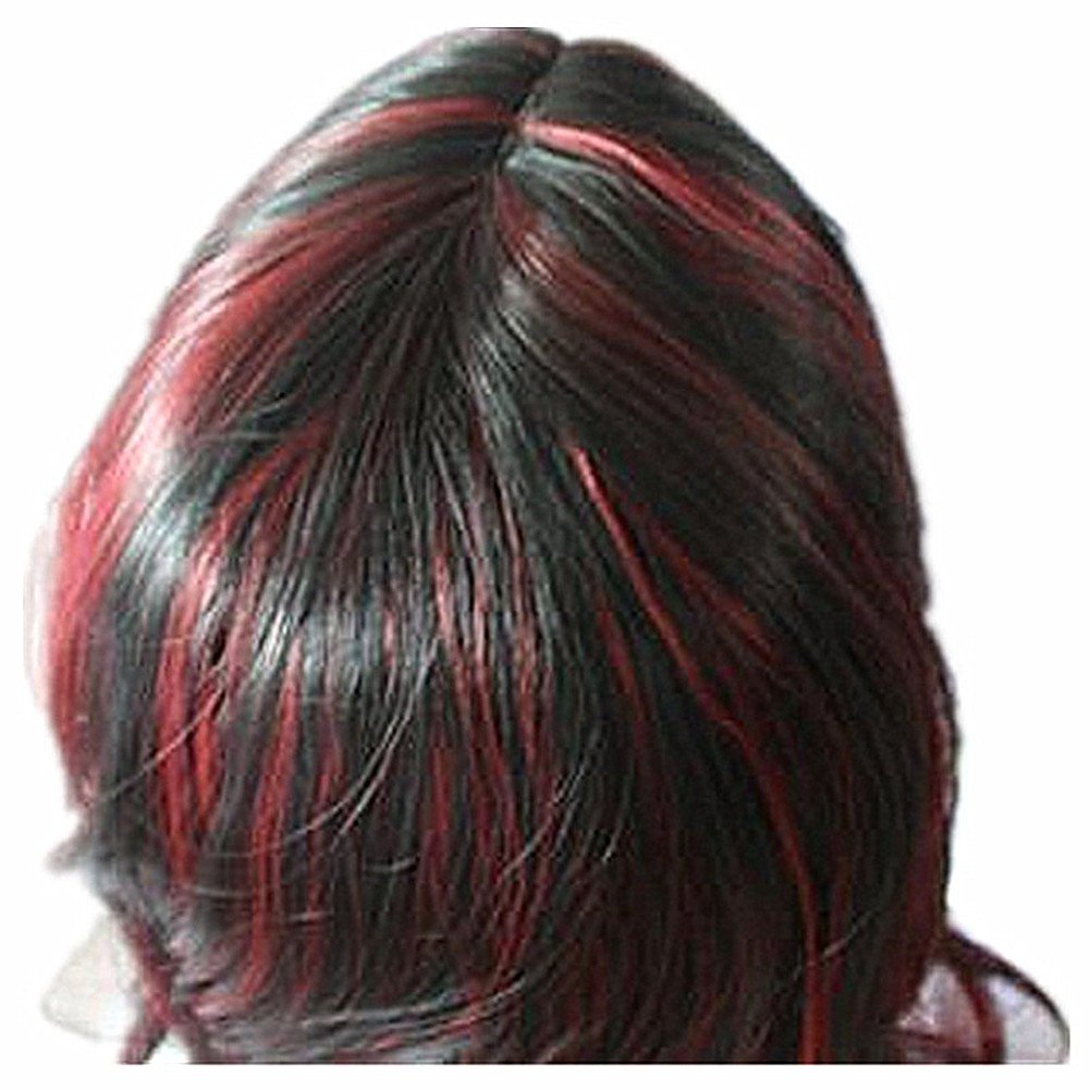 Long Hair Wigs Wavy Curly 24" Glamorous Women Black Red Highlights Synthetic Cosplay Daily Party Clothing Wig with Wig Cap
