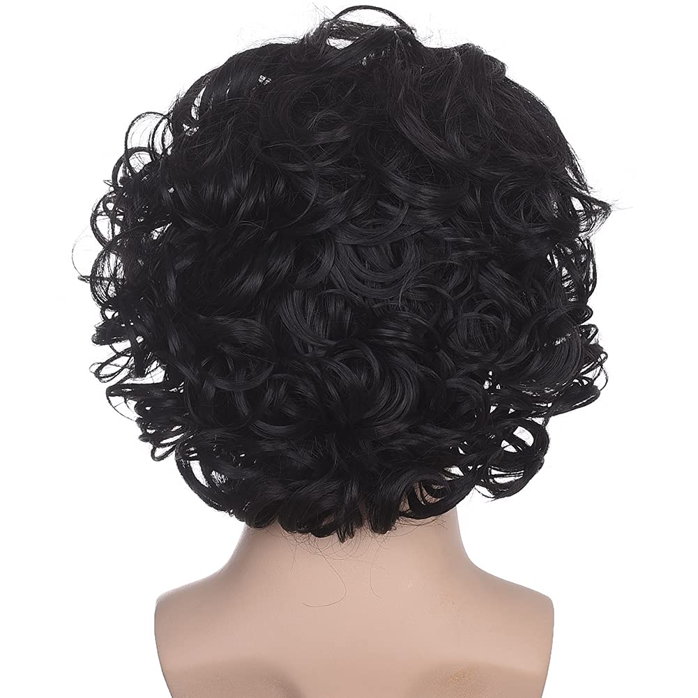 70s Disco Black Jerry Curl Wig with Glasses Mustache Necklace for Men