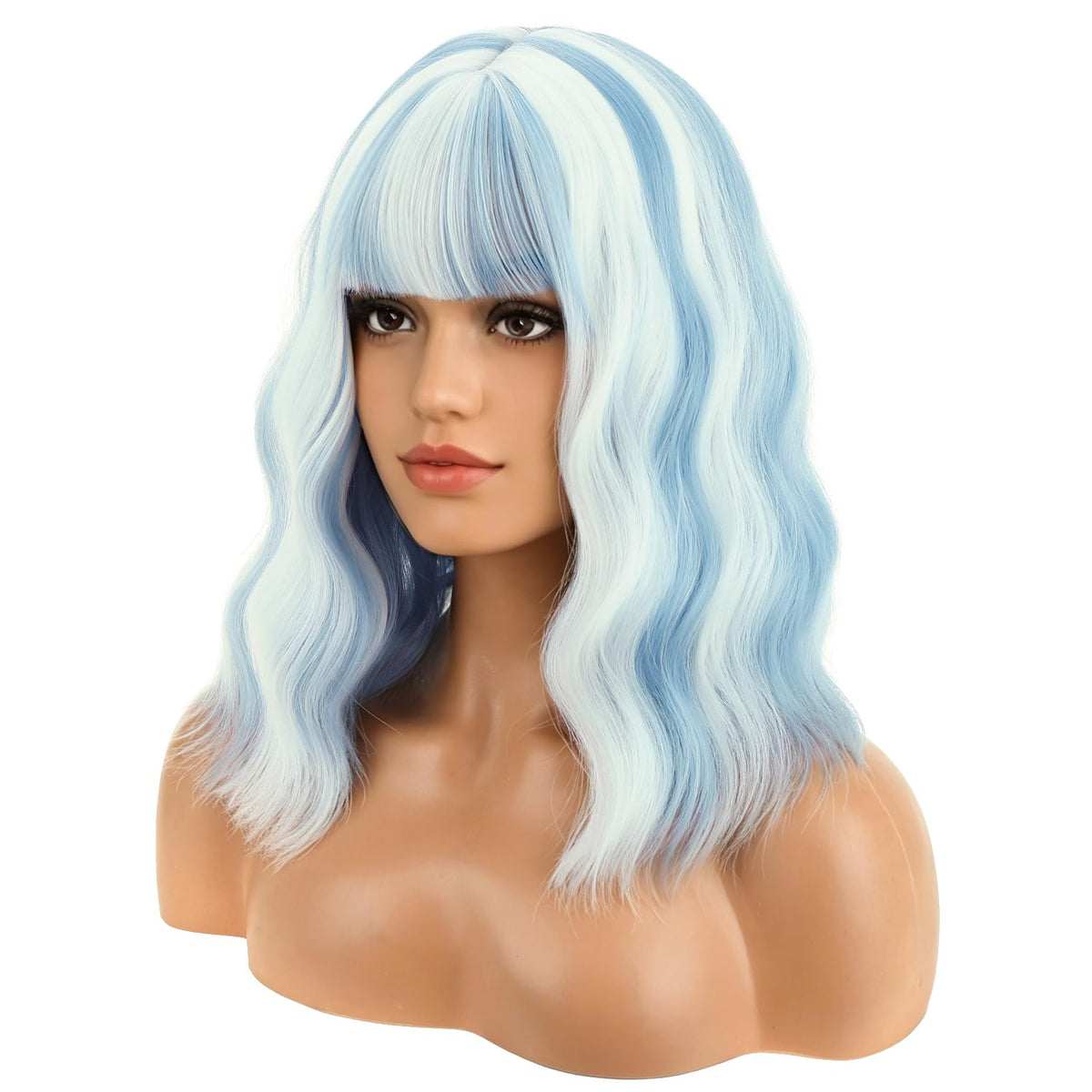 BERON 14 Inches Pink Wig for Women Girls Short Curly Synthetic Wig with Bangs Lovely Pink