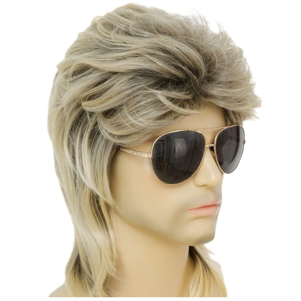 Kaneles Mullet Wigs for Men 80s Costumes Fancy Party Accessory Cosplay Halloween Wig (Light Brown)