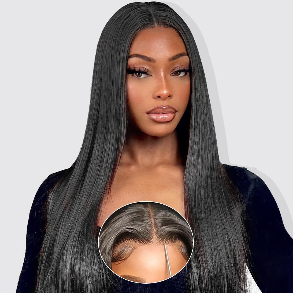 Wear and Go Glueless Wigs Human Hair Pre Cut 6X4 Straight Lace Front Wigs