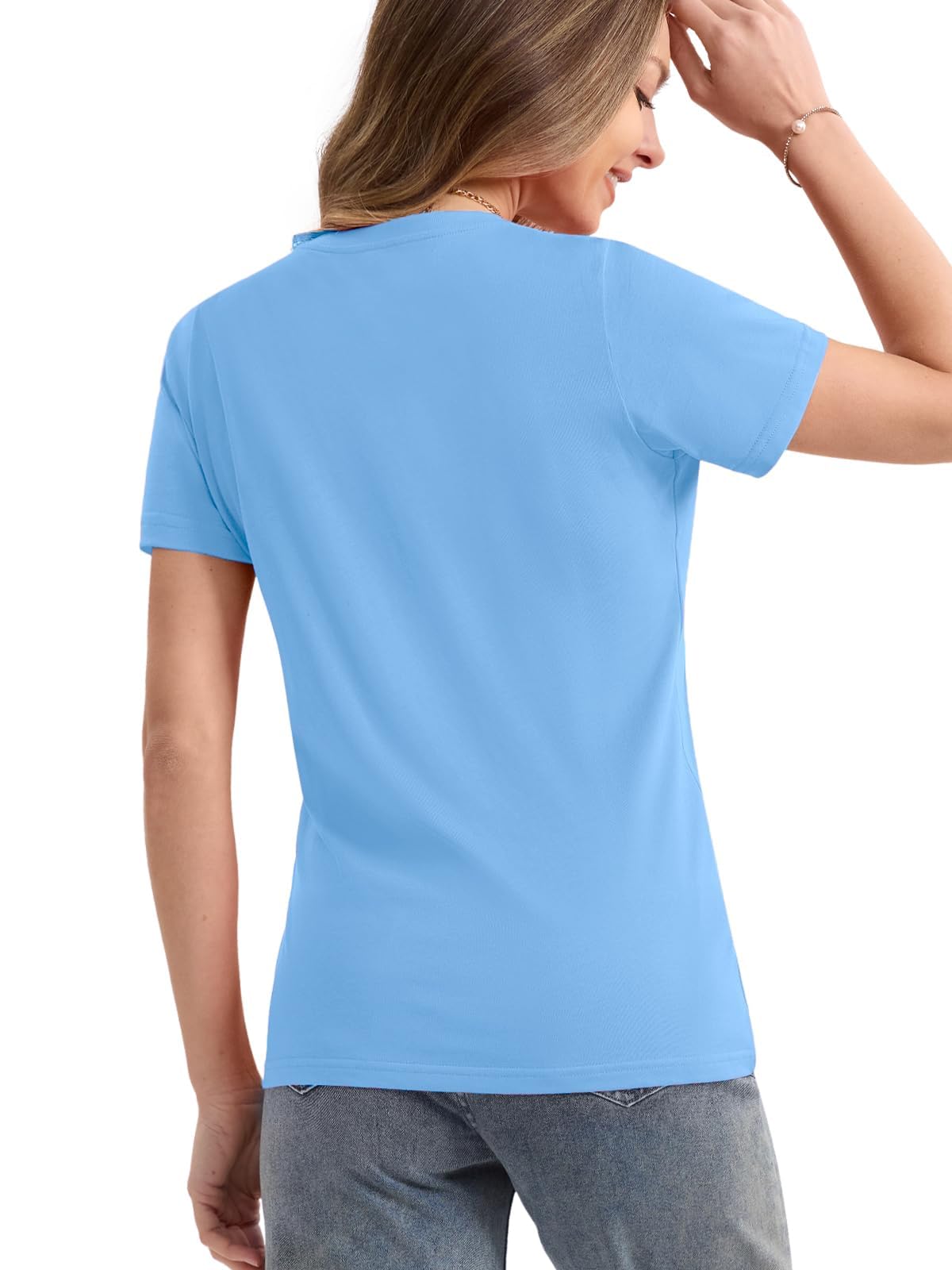 SMENG Women's Cotton Crewneck T-Shirts Short Sleeve Basic Solid Color Tee Classic-Fit Shirt Breathable Comfy Summer Top
