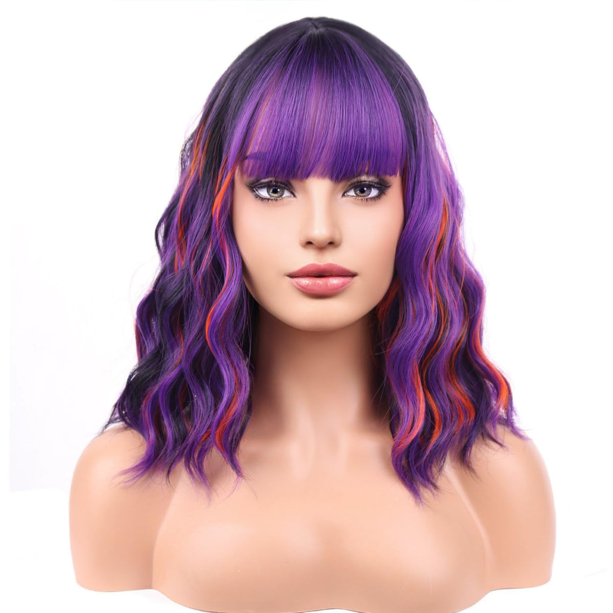 BERON 14 Inches Pink Wig for Women Girls Short Curly Synthetic Wig with Bangs Lovely Pink