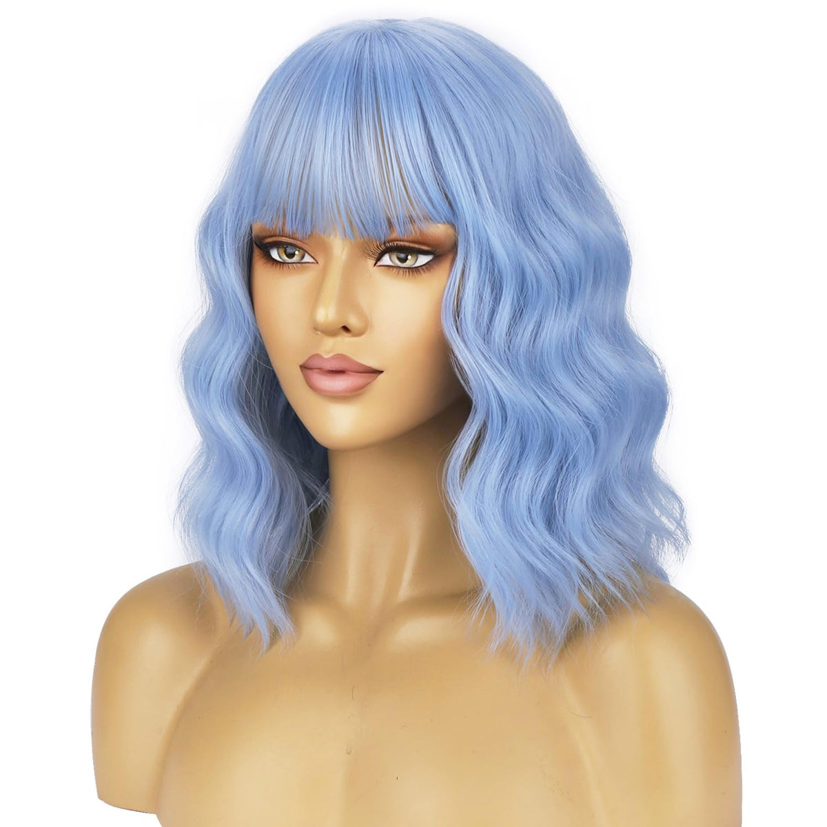 BERON 14 Inches Pink Wig for Women Girls Short Curly Synthetic Wig with Bangs Lovely Pink