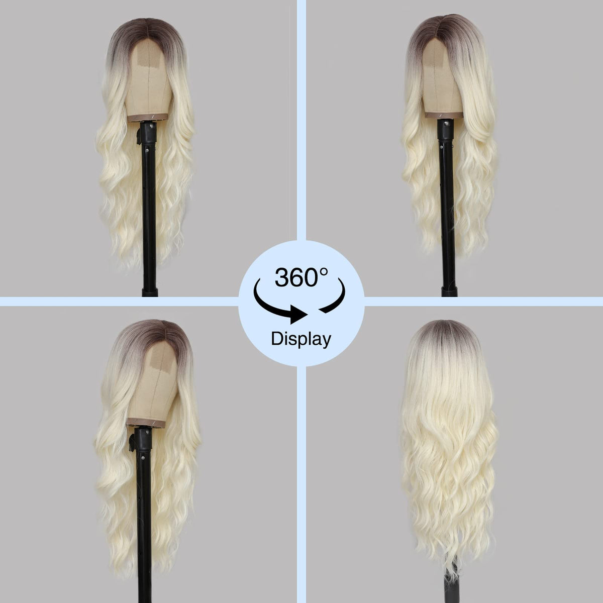 NAYOO 26 Inch Long Wavy Black Wig for Women, Middle Part Natural Looking Synthetic Wig, Heat Resistant Fiber Soft & Lightweight, Realistic Scalp Long Curly Wig for Daily Wear Party Cosplay