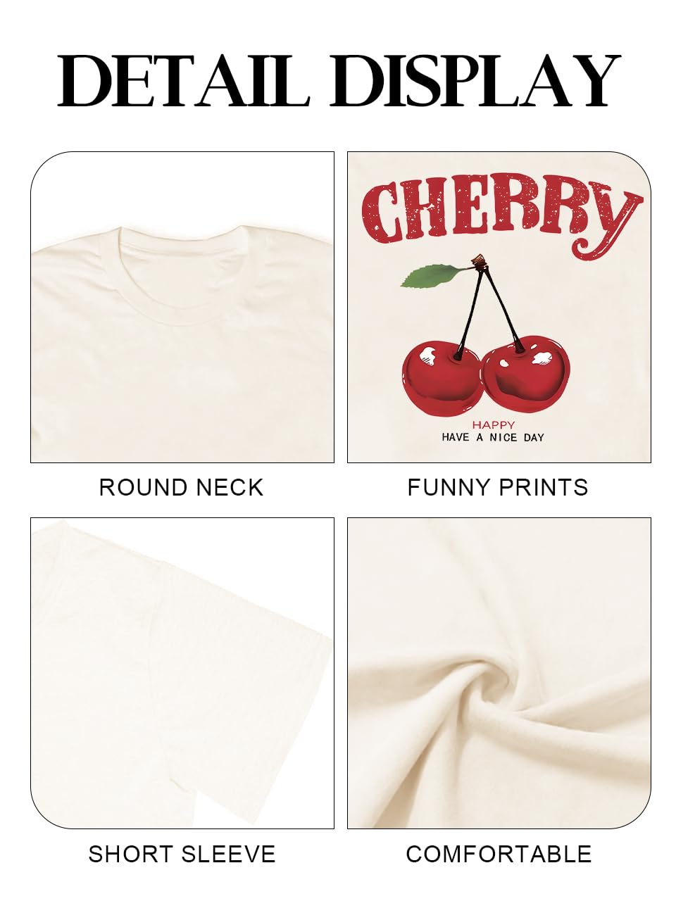 Cherry Graphic Tees Sweet Vibe Streetwear Shirt Short Sleeve Tops for Women