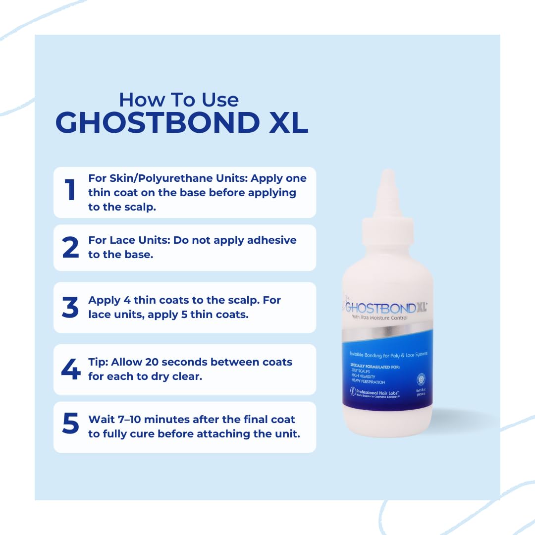 GHOSTBOND XL Hair Replacement Adhesive 1.3oz- Invisible Wig Bonding Glue: Water & Oil-Resistant, Non-Toxic, Light Hold for Secure and Natural-Looking Poly and Lace Hairpiece, Wigs & Toupee Systems