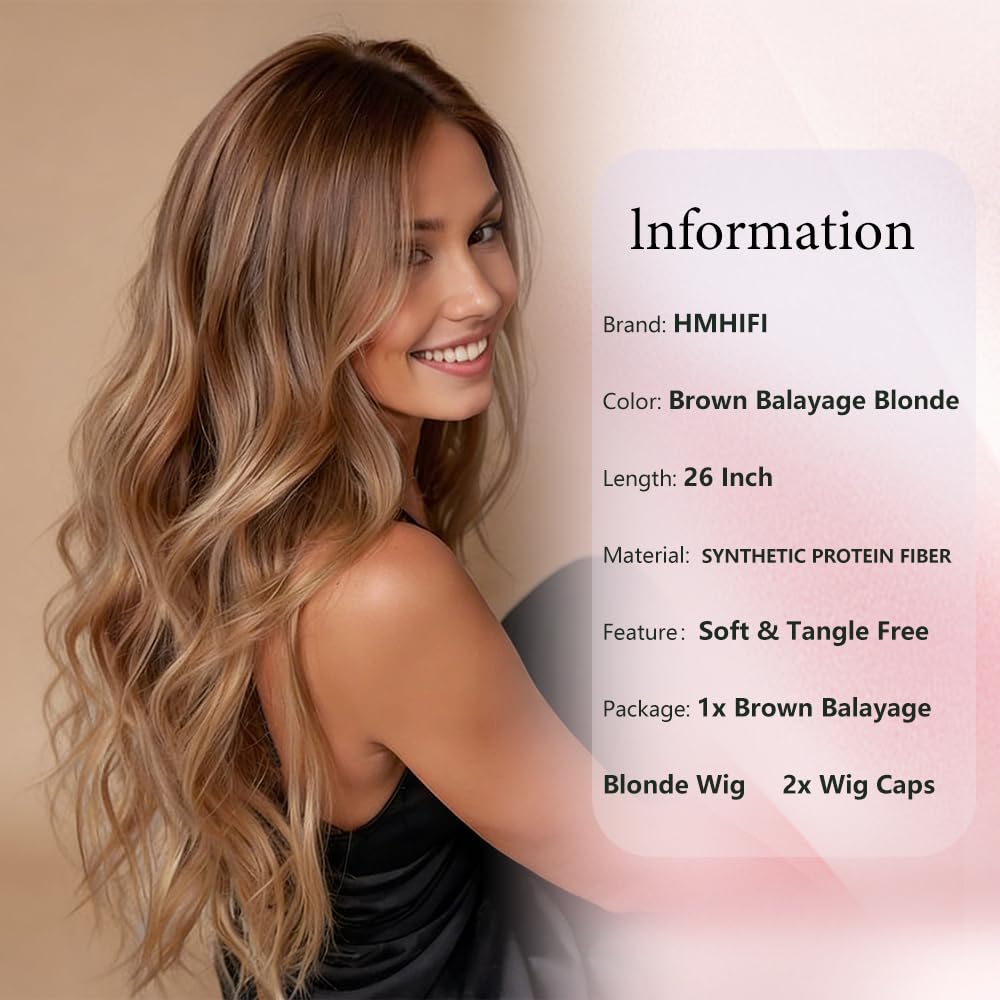 HMHIFI Blonde Wig for Women,26 Inch Long Wavy Curly Middle Part Hair