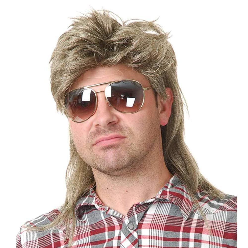 Kaneles Mullet Wigs for Men 80s Costumes Fancy Party Accessory Cosplay Halloween Wig (Light Brown)