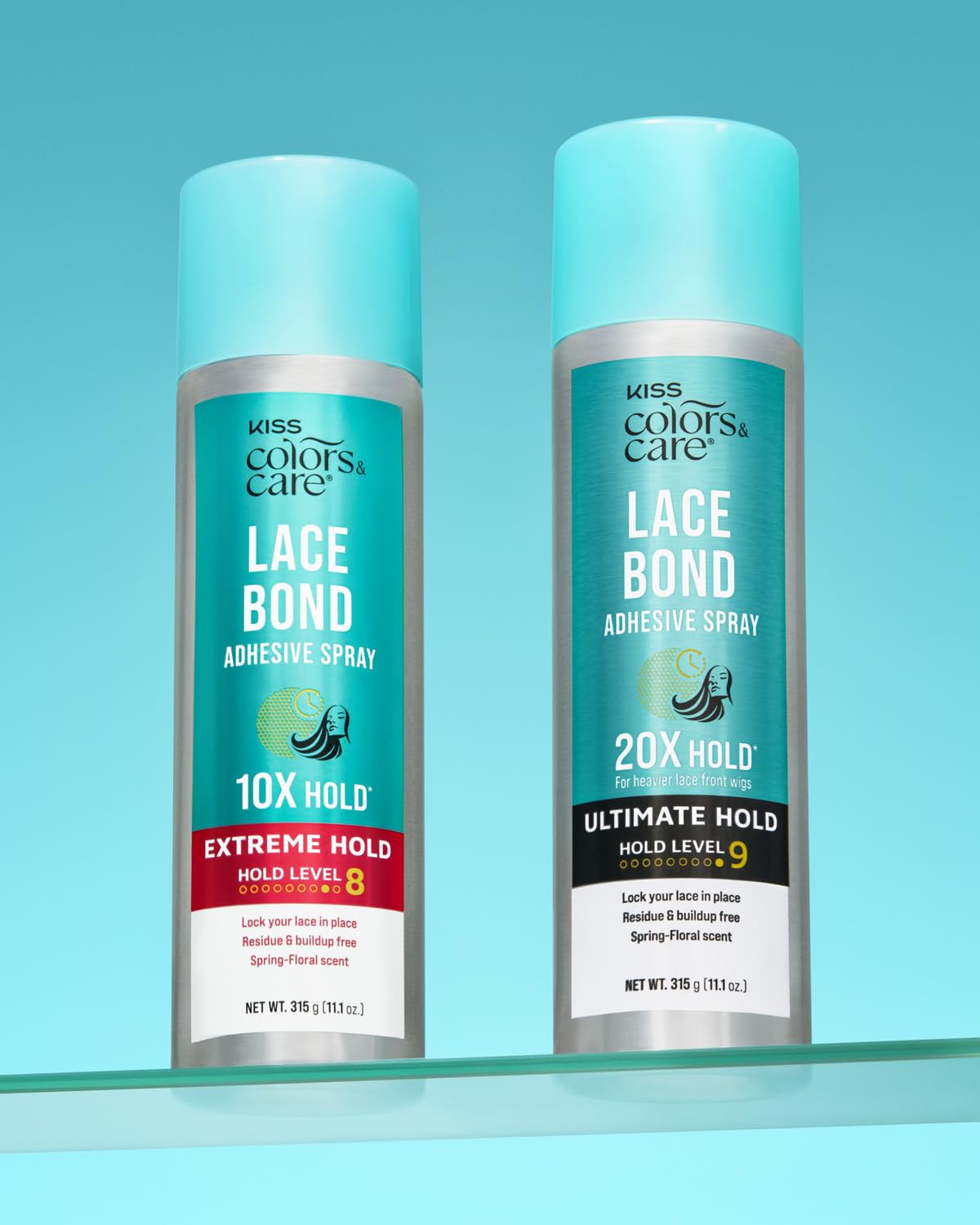 KISS Colors & Care Lace Bond Adhesive Spray Ultimate Hold 11.1 oz. - Adhesive for Lace Frontals, Sweat Proof, Water-Resistant, Fast Drying, Efficient Nozzle, Convenient, Super Secure for All Day