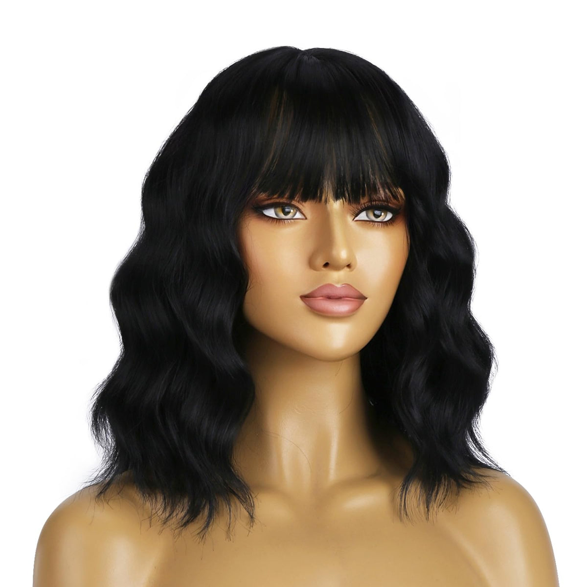 BERON 14 Inches Pink Wig for Women Girls Short Curly Synthetic Wig with Bangs Lovely Pink
