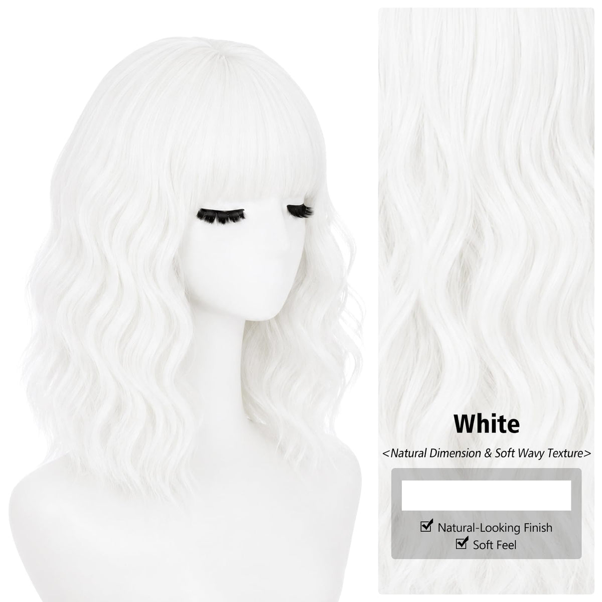 NOSTALGIA Wigs for Women, Short Wavy Bob Wig with Bangs, Trimmable Bangs, Shoulder Length, Black To Brown Heat Resistant Synthetic Wig for Daily Party Use, 14 Inch