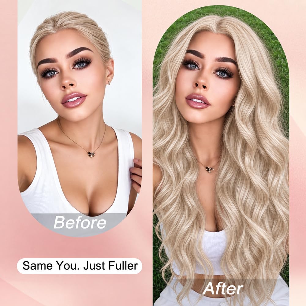 HMHIFI Blonde Wig for Women,26 Inch Long Wavy Curly Middle Part Hair