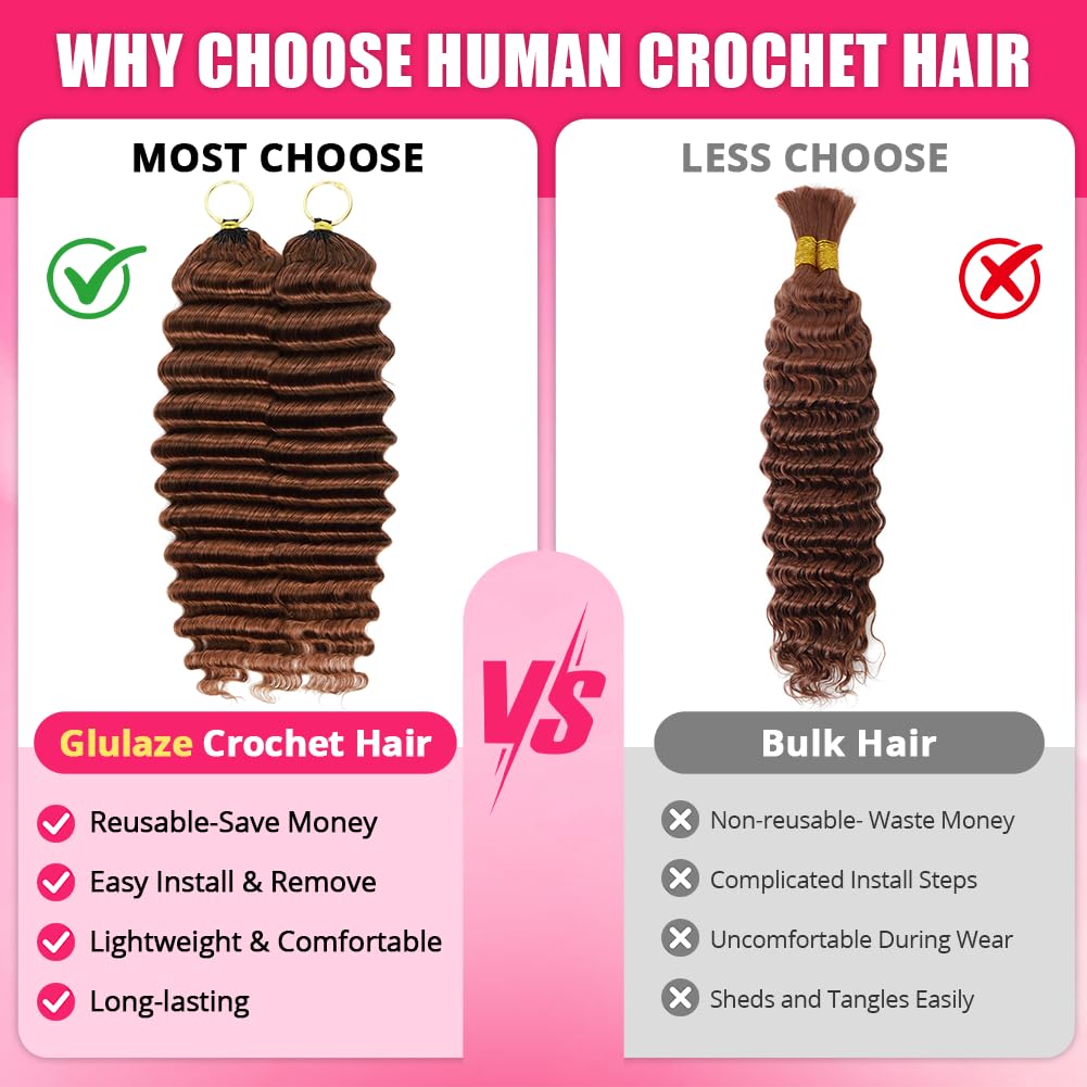 16 Inch Deep Wave Knotless Feather Crochet Human Hair #27 110g