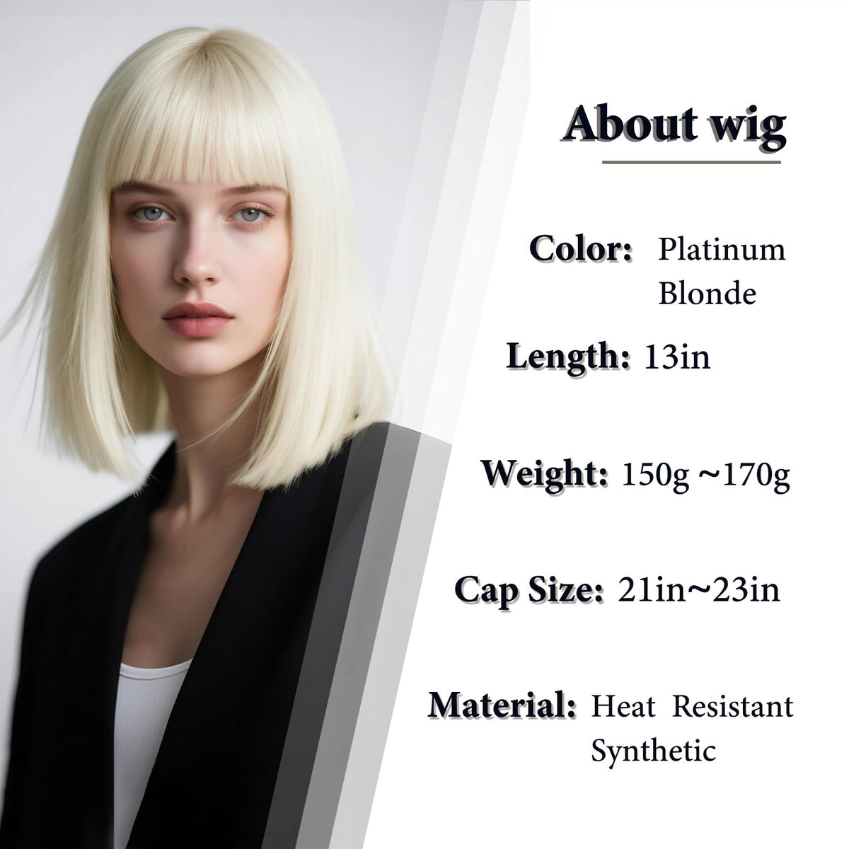 Black Bob Wig with Bangs Short Black Straight Wig for Women