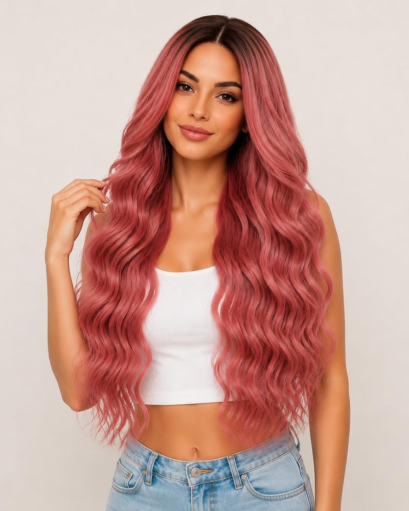 HMHIFI Blonde Wig for Women,26 Inch Long Wavy Curly Middle Part Hair