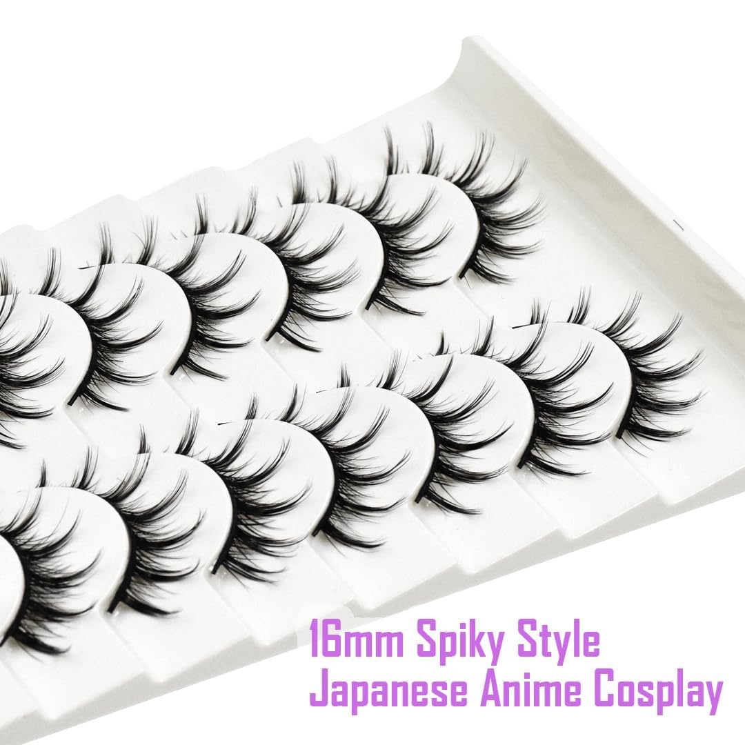 10 Pairs Manga Lashes Anime Cosplay Lashes Spiky Manga Style Lashes Janpanese 16mm Extension Natural Manhua Doll Eye Lashes Halloween/Party Makeup Look by AUGENLI (A3)