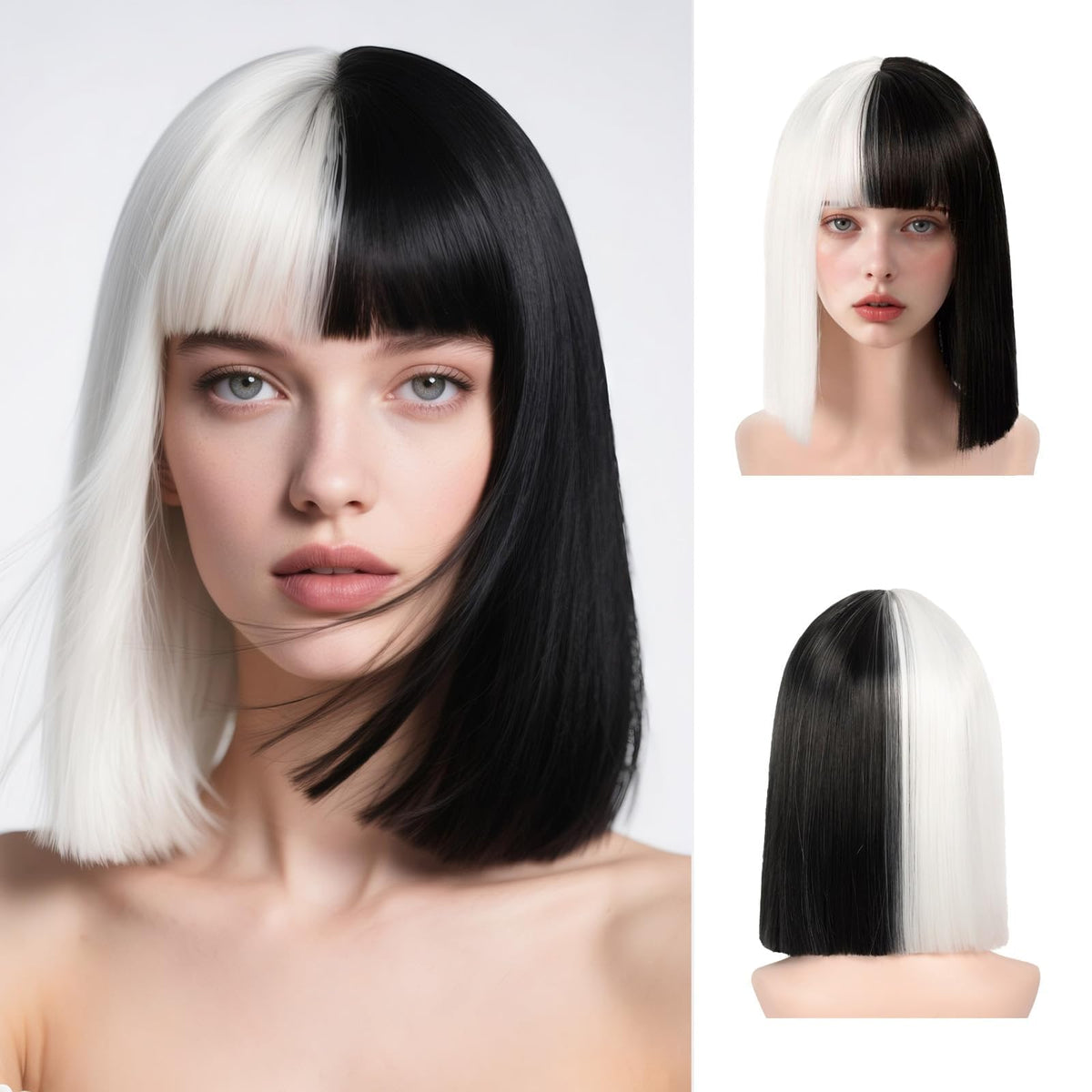 Black Bob Wig with Bangs Short Black Straight Wig for Women