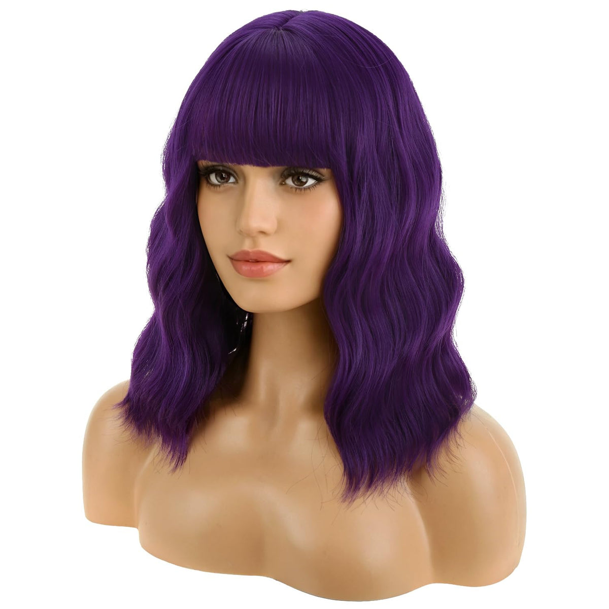 BERON 14 Inches Pink Wig for Women Girls Short Curly Synthetic Wig with Bangs Lovely Pink