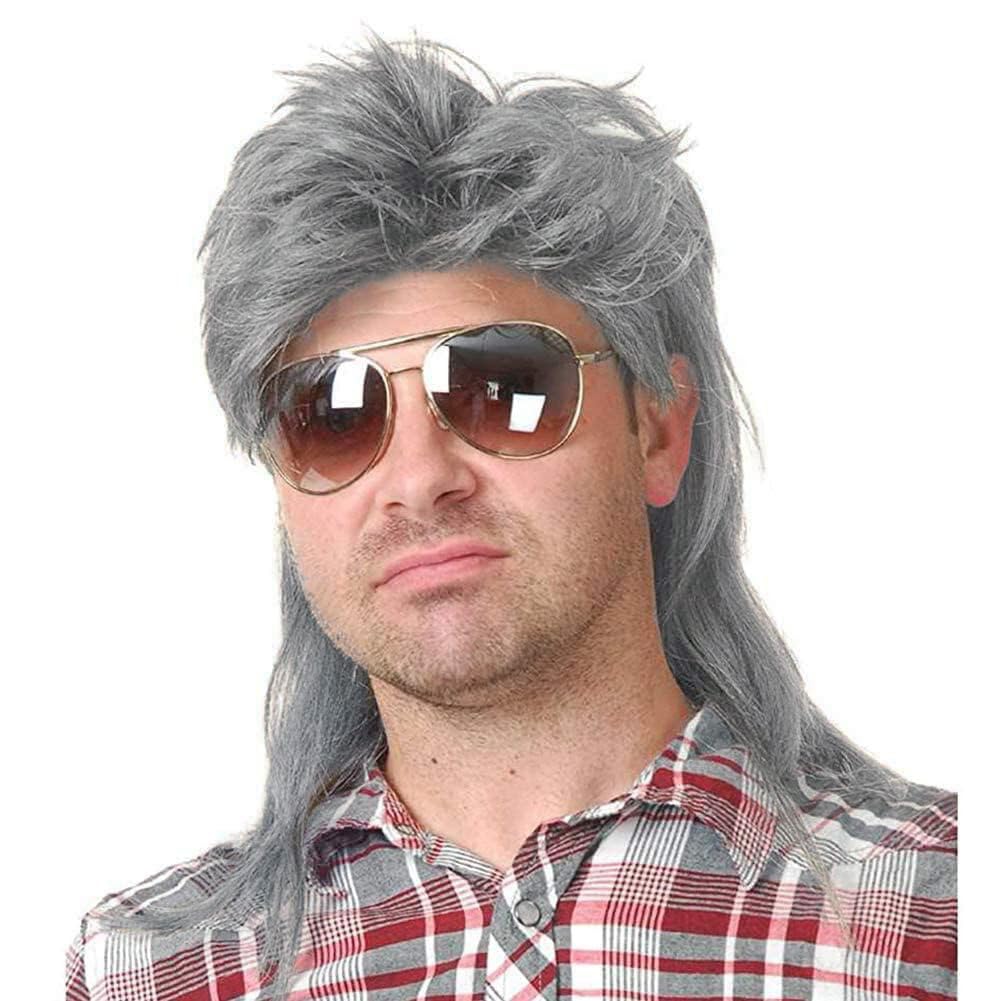 Kaneles Mullet Wigs for Men 80s Costumes Fancy Party Accessory Cosplay Halloween Wig (Light Brown)