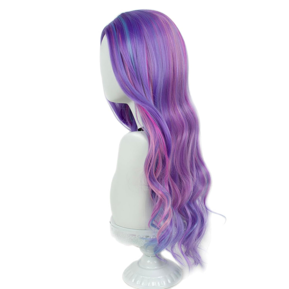 Long Pastel Wigs for Women Heat Resistant Hair Natural Wigs for Daily Cosplay Costume Party Carnival Purple-pink Gradient with Blue Highlights