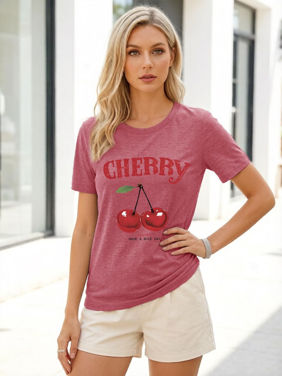 Cherry Graphic Tees Sweet Vibe Streetwear Shirt Short Sleeve Tops for Women
